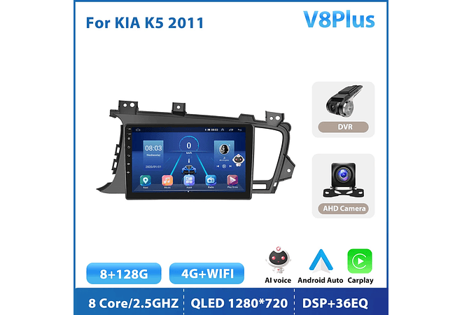 RD133 Android kia k5 2011 1GB a 8GB RAM e 16GB a 128GB ROM com ou sem Carplay