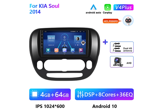 RD136 Android kia soul 2014 1GB a 8GB RAM e 16GB a 128GB ROM com ou sem Carplay