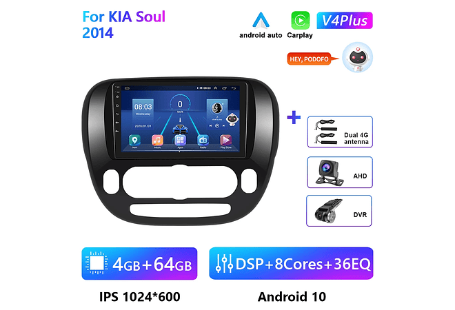 RD136 Android kia soul 2014 1GB a 8GB RAM e 16GB a 128GB ROM com ou sem Carplay