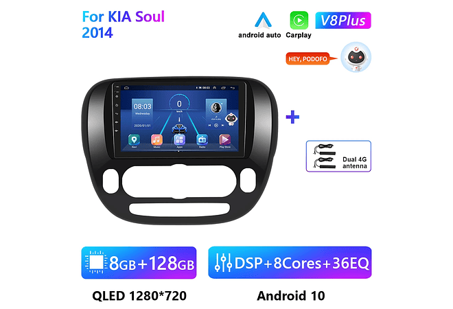 RD136 Android kia soul 2014 1GB a 8GB RAM e 16GB a 128GB ROM com ou sem Carplay