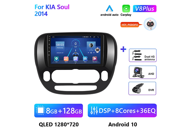 RD136 Android kia soul 2014 1GB a 8GB RAM e 16GB a 128GB ROM com ou sem Carplay