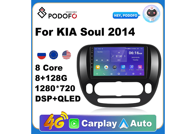 RD136 Android kia soul 2014 1GB a 8GB RAM e 16GB a 128GB ROM com ou sem Carplay