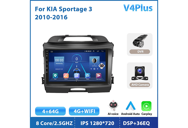 RD137 Android kia sportage 2010-2016 1GB a 8GB RAM e 16GB a 128GB ROM com ou sem Carplay