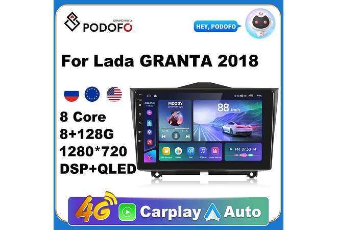 RD139 Android Lada Granta ВАЗ 2018 1GB a 8GB RAM e 16GB a 128GB ROM com ou sem Carplay