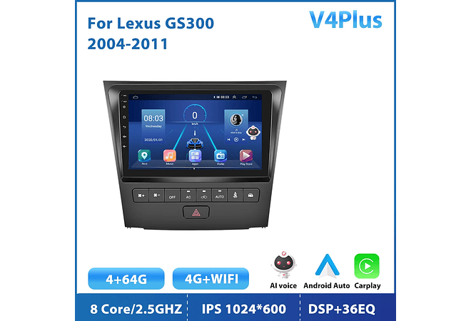 RD143 Android Lexus gs300 gs350 gs400 gs430 gs450 gs460 2004-2011 1GB a 8GB RAM e 16GB a 128GB ROM com ou sem Carplay