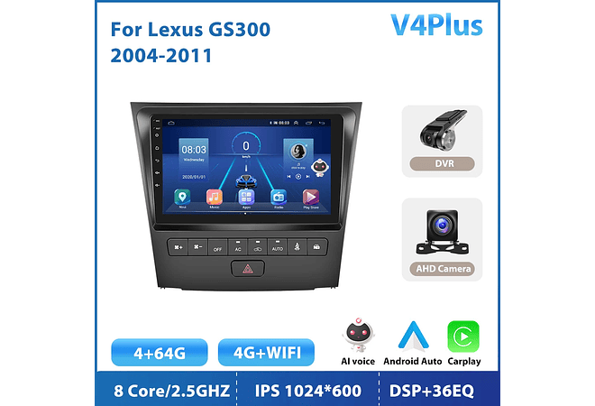 RD143 Android Lexus gs300 gs350 gs400 gs430 gs450 gs460 2004-2011 1GB a 8GB RAM e 16GB a 128GB ROM com ou sem Carplay