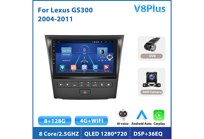 RD143 Android Lexus gs300 gs350 gs400 gs430 gs450 gs460 2004-2011 1GB a 8GB RAM e 16GB a 128GB ROM com ou sem Carplay