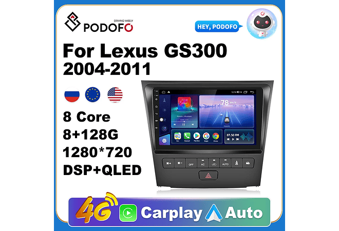 RD143 Android Lexus gs300 gs350 gs400 gs430 gs450 gs460 2004-2011 1GB a 8GB RAM e 16GB a 128GB ROM com ou sem Carplay
