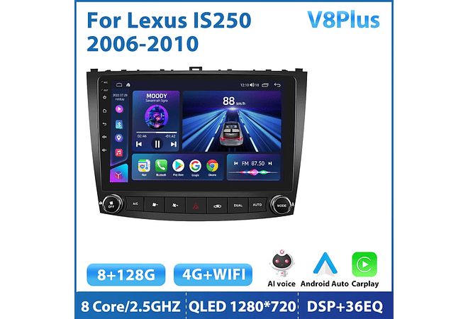 RD144 Android Lexus is250 2006-2010 1GB a 8GB RAM e 16GB a 128GB ROM com ou sem Carplay