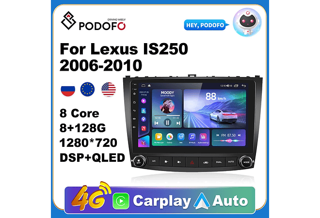 RD144 Android Lexus is250 2006-2010 1GB a 8GB RAM e 16GB a 128GB ROM com ou sem Carplay