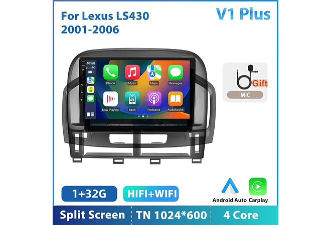 RD145 Android Lexus ls430 2001-2006 1GB a 8GB RAM e 16GB a 128GB ROM com ou sem Carplay