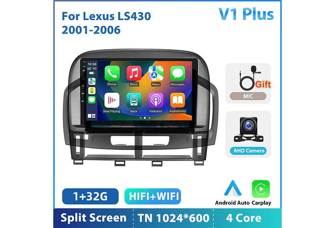 RD145 Android Lexus ls430 2001-2006 1GB a 8GB RAM e 16GB a 128GB ROM com ou sem Carplay