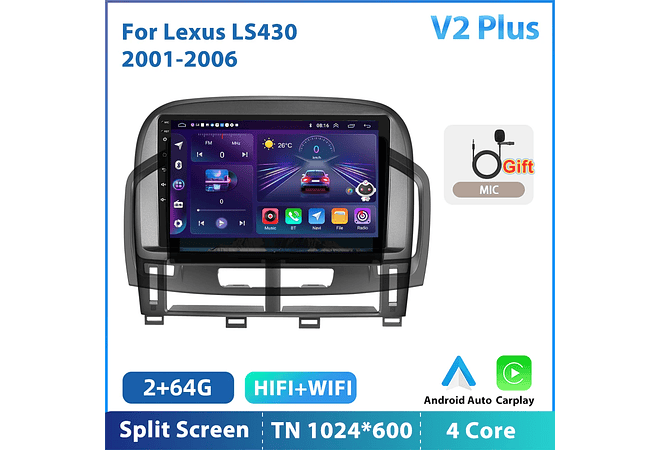 RD145 Android Lexus ls430 2001-2006 1GB a 8GB RAM e 16GB a 128GB ROM com ou sem Carplay