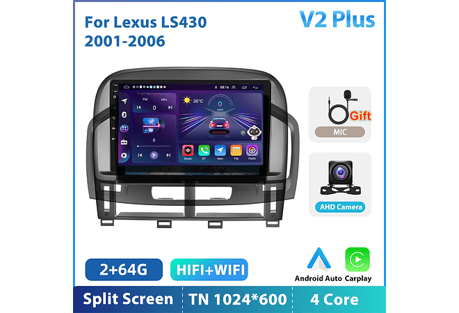 RD145 Android Lexus ls430 2001-2006 1GB a 8GB RAM e 16GB a 128GB ROM com ou sem Carplay