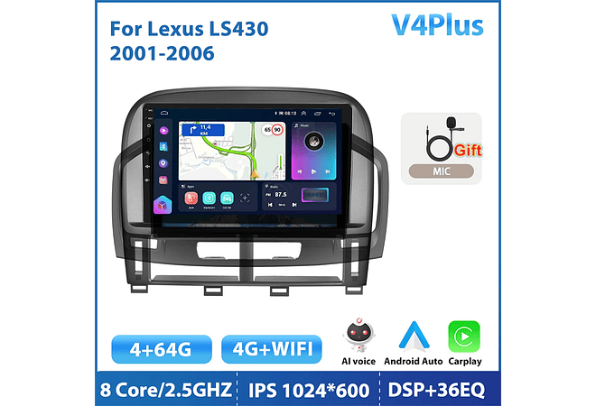 RD145 Android Lexus ls430 2001-2006 1GB a 8GB RAM e 16GB a 128GB ROM com ou sem Carplay