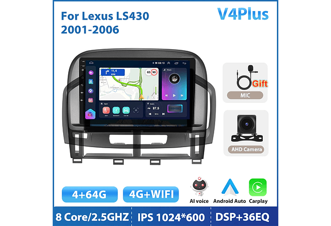 RD145 Android Lexus ls430 2001-2006 1GB a 8GB RAM e 16GB a 128GB ROM com ou sem Carplay