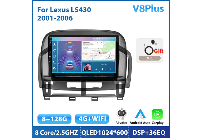RD145 Android Lexus ls430 2001-2006 1GB a 8GB RAM e 16GB a 128GB ROM com ou sem Carplay