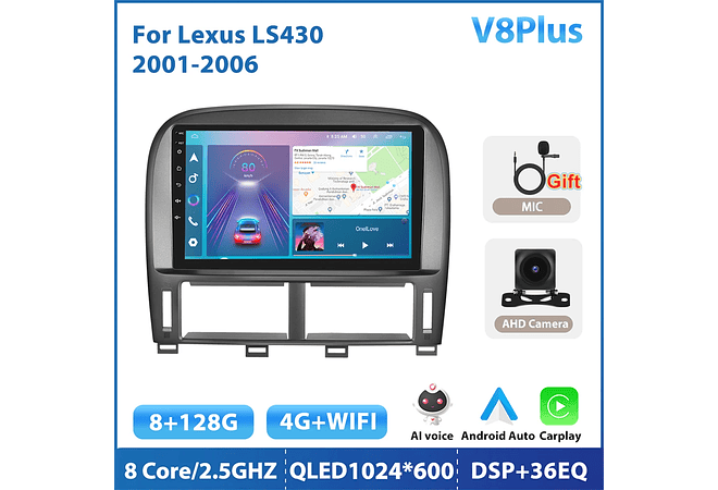 RD145 Android Lexus ls430 2001-2006 1GB a 8GB RAM e 16GB a 128GB ROM com ou sem Carplay
