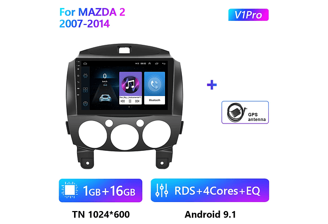 RD146 Android Mazda 2 2007-2014 1GB a 8GB RAM e 16GB a 128GB ROM com ou sem Carplay