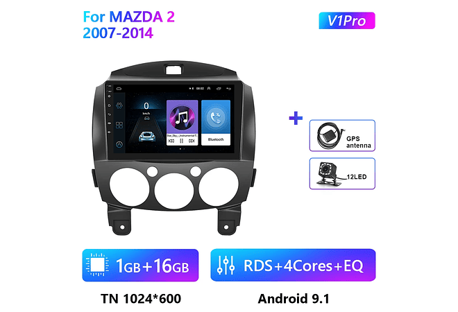 RD146 Android Mazda 2 2007-2014 1GB a 8GB RAM e 16GB a 128GB ROM com ou sem Carplay