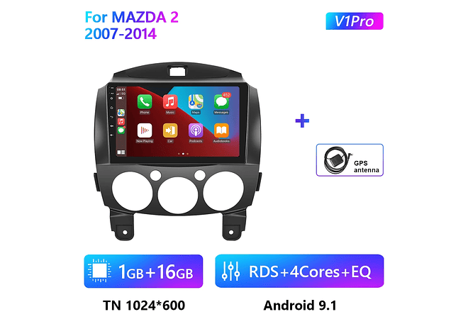 RD146 Android Mazda 2 2007-2014 1GB a 8GB RAM e 16GB a 128GB ROM com ou sem Carplay