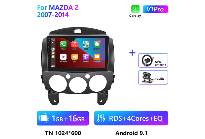 RD146 Android Mazda 2 2007-2014 1GB a 8GB RAM e 16GB a 128GB ROM com ou sem Carplay