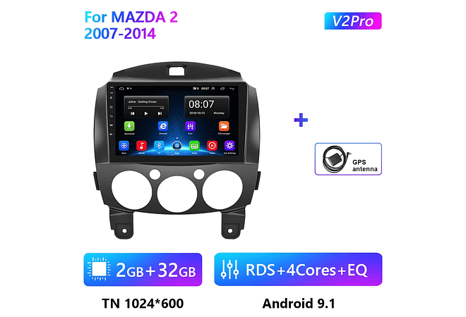 RD146 Android Mazda 2 2007-2014 1GB a 8GB RAM e 16GB a 128GB ROM com ou sem Carplay