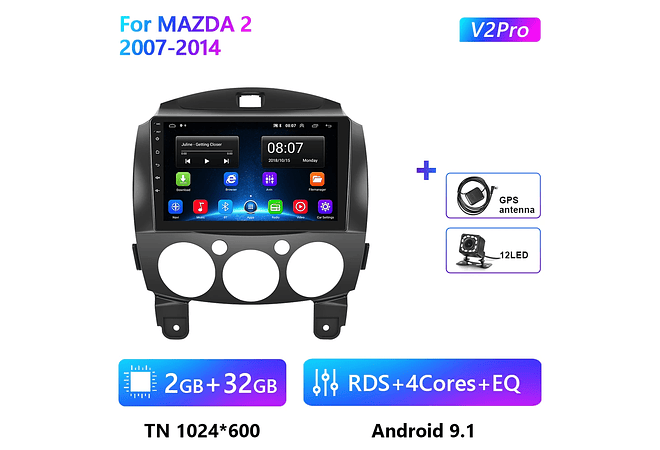 RD146 Android Mazda 2 2007-2014 1GB a 8GB RAM e 16GB a 128GB ROM com ou sem Carplay