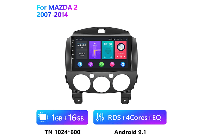 RD146 Android Mazda 2 2007-2014 1GB a 8GB RAM e 16GB a 128GB ROM com ou sem Carplay
