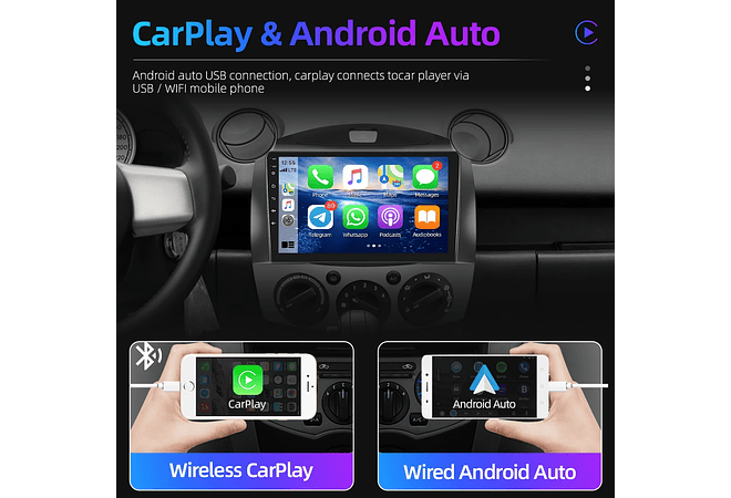 RD146 Android Mazda 2 2007-2014 1GB a 8GB RAM e 16GB a 128GB ROM com ou sem Carplay