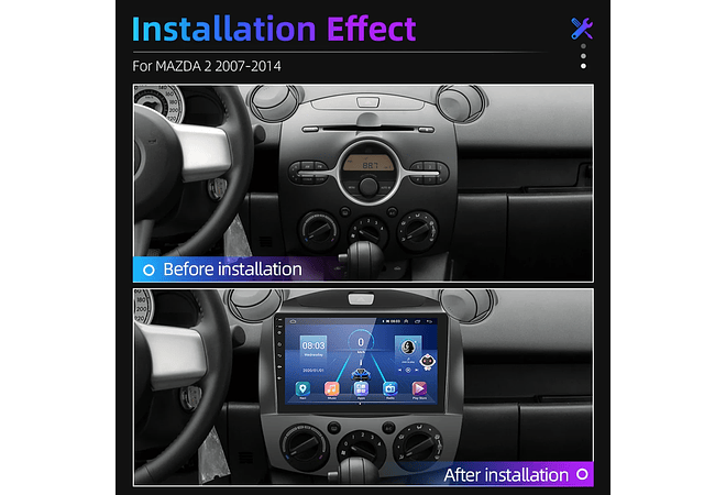 RD146 Android Mazda 2 2007-2014 1GB a 8GB RAM e 16GB a 128GB ROM com ou sem Carplay