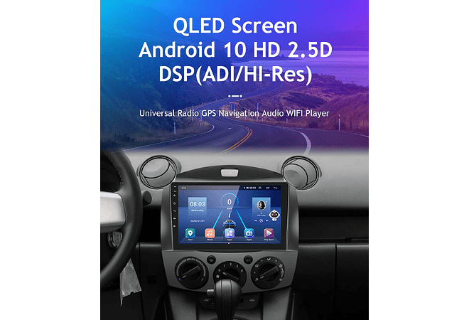 RD146 Android Mazda 2 2007-2014 1GB a 8GB RAM e 16GB a 128GB ROM com ou sem Carplay