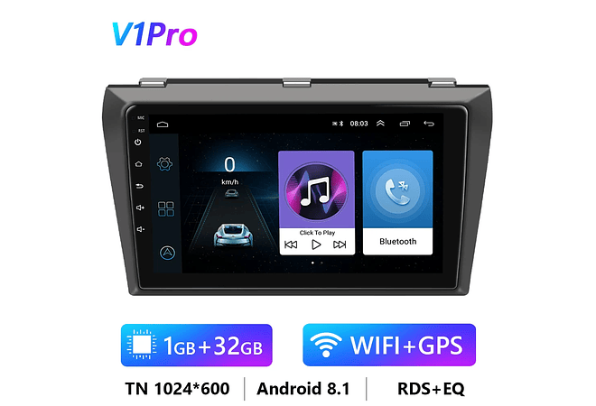 RD147 Android Mazda 3 2004-2012 1GB a 8GB RAM e 16GB a 128GB ROM com ou sem Carplay