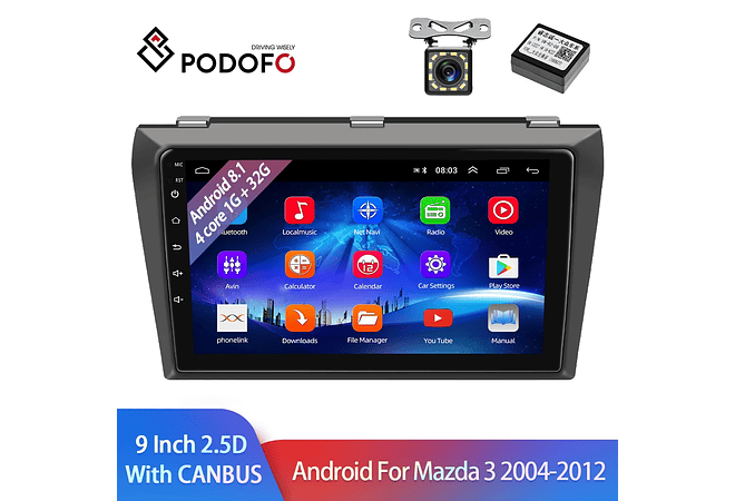 RD147 Android Mazda 3 2004-2012 1GB a 8GB RAM e 16GB a 128GB ROM com ou sem Carplay