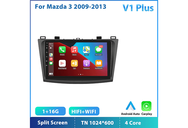 RD149 Android Mazda 3 2009-2013 1GB a 8GB RAM e 16GB a 128GB ROM com ou sem Carplay