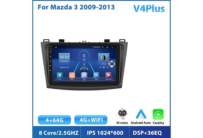 RD149 Android Mazda 3 2009-2013 1GB a 8GB RAM e 16GB a 128GB ROM com ou sem Carplay