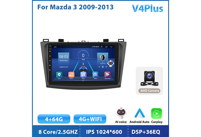 RD149 Android Mazda 3 2009-2013 1GB a 8GB RAM e 16GB a 128GB ROM com ou sem Carplay