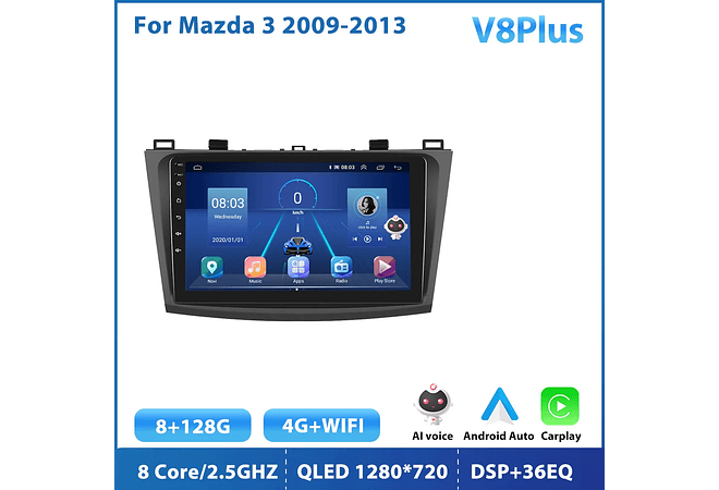 RD149 Android Mazda 3 2009-2013 1GB a 8GB RAM e 16GB a 128GB ROM com ou sem Carplay