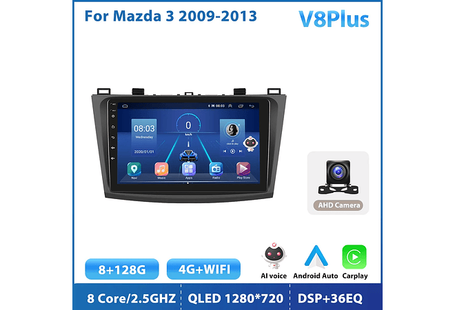 RD149 Android Mazda 3 2009-2013 1GB a 8GB RAM e 16GB a 128GB ROM com ou sem Carplay