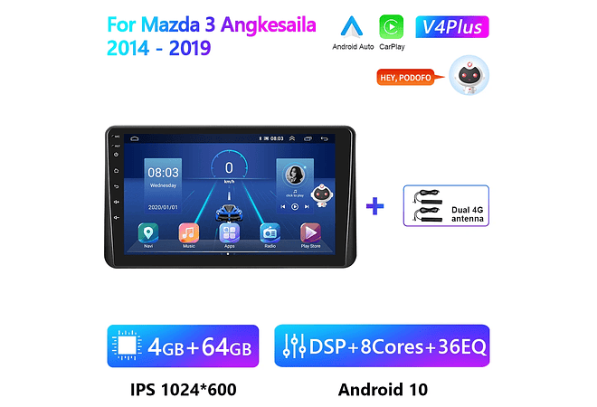 RD150 Android Mazda 3 angkesaila 2014-2019 1GB a 8GB RAM e 16GB a 128GB ROM com ou sem Carplay