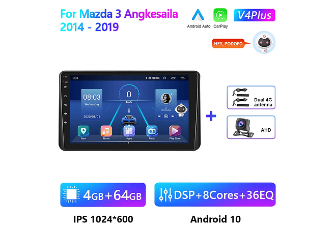 RD150 Android Mazda 3 angkesaila 2014-2019 1GB a 8GB RAM e 16GB a 128GB ROM com ou sem Carplay