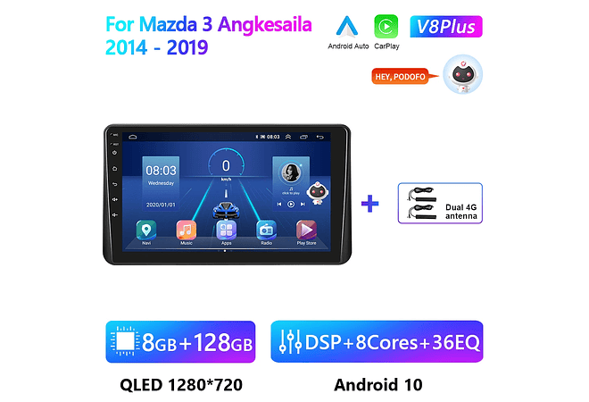 RD150 Android Mazda 3 angkesaila 2014-2019 1GB a 8GB RAM e 16GB a 128GB ROM com ou sem Carplay