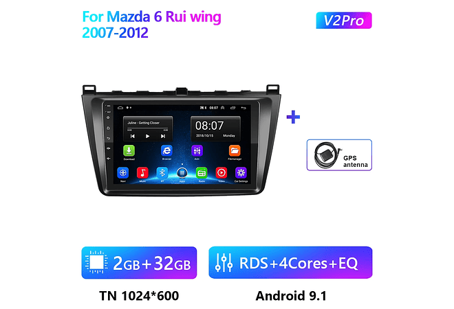 RD151 Android Mazda 6 rui asa 2007-2012 1GB a 8GB RAM e 16GB a 128GB ROM com ou sem Carplay