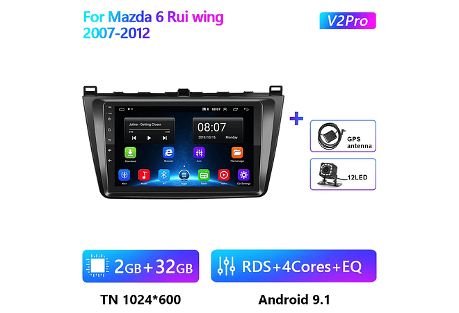 RD151 Android Mazda 6 rui asa 2007-2012 1GB a 8GB RAM e 16GB a 128GB ROM com ou sem Carplay