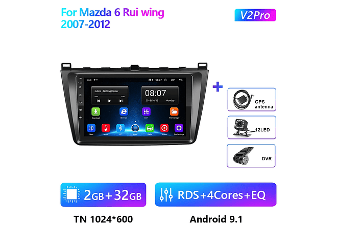 RD151 Android Mazda 6 rui asa 2007-2012 1GB a 8GB RAM e 16GB a 128GB ROM com ou sem Carplay