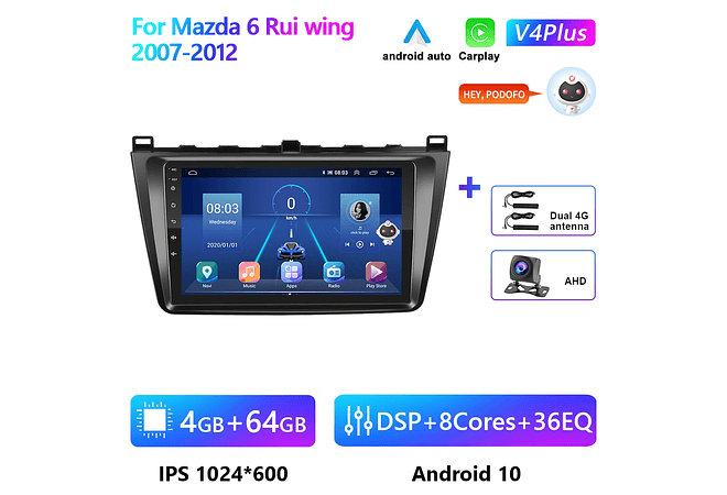 RD151 Android Mazda 6 rui asa 2007-2012 1GB a 8GB RAM e 16GB a 128GB ROM com ou sem Carplay