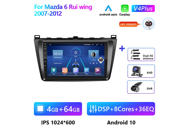 RD151 Android Mazda 6 rui asa 2007-2012 1GB a 8GB RAM e 16GB a 128GB ROM com ou sem Carplay