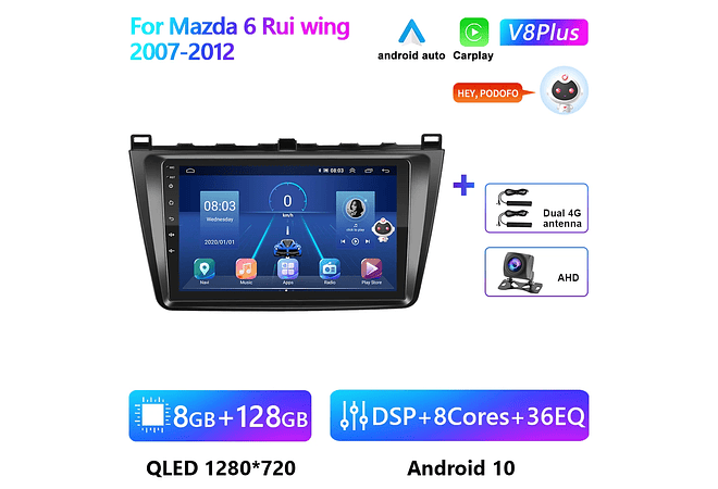 RD151 Android Mazda 6 rui asa 2007-2012 1GB a 8GB RAM e 16GB a 128GB ROM com ou sem Carplay