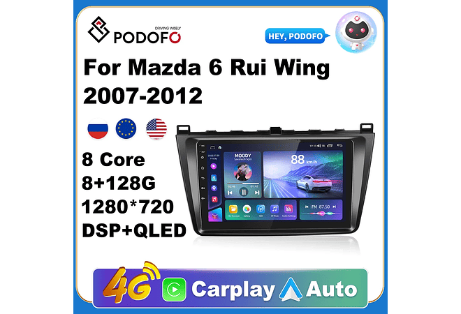 RD151 Android Mazda 6 rui asa 2007-2012 1GB a 8GB RAM e 16GB a 128GB ROM com ou sem Carplay