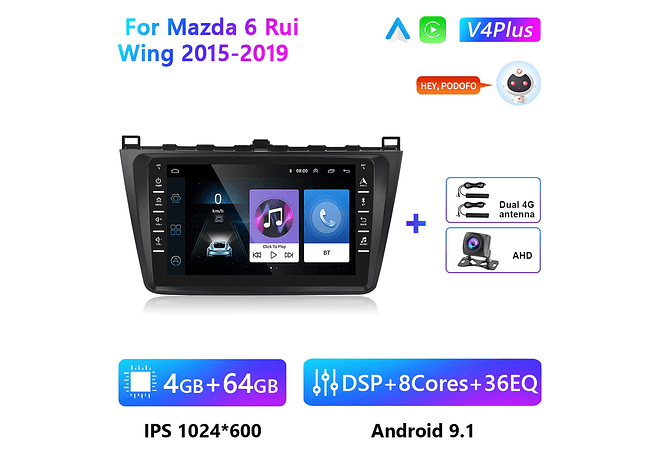 RD152 Android Mazda 6 rui asa 2015-2019 1GB a 8GB RAM e 16GB a 128GB ROM com ou sem Carplay